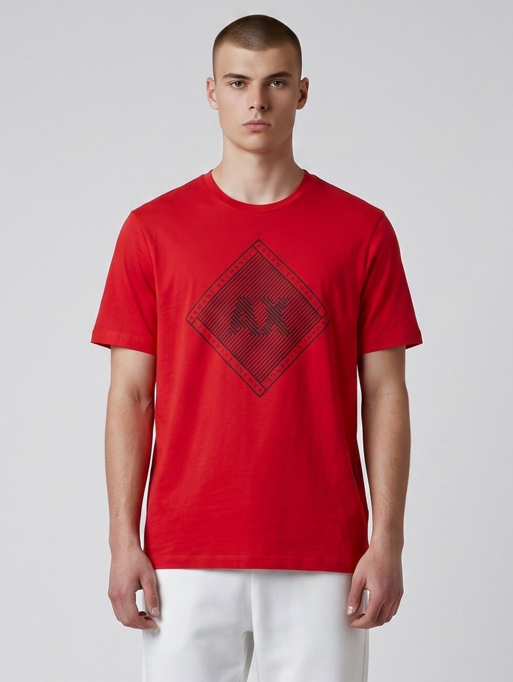 Armani Exchange Men's Bright Red Graphic Crew Neck Tee